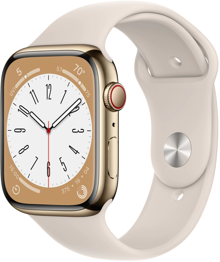 Apple Watch Series 8 (GPS + Cellular) - 45 mm - Edelstahl Gold Sportarmband Polarstern